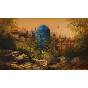 A. Q. Arif, 24 x 42 Inch, Oil on Canvas, Cityscape Painting, AC-AQ-447